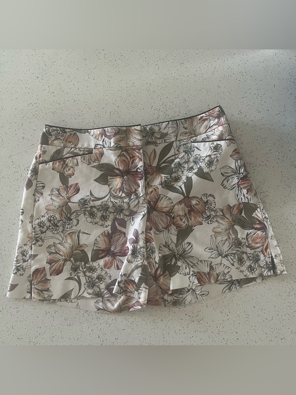 White House Black Market Floral Bermuda Shorts in Cream and Mauve-Taupe